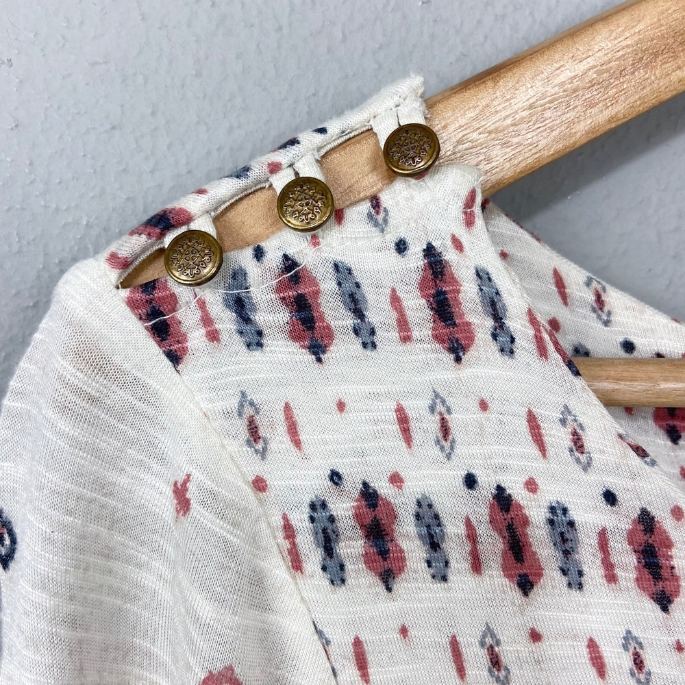 Lucky Brand Knit Peasant Top Sz S Button Shoulder Ivory Cream Boho Southwestern - Picture 5 of 14